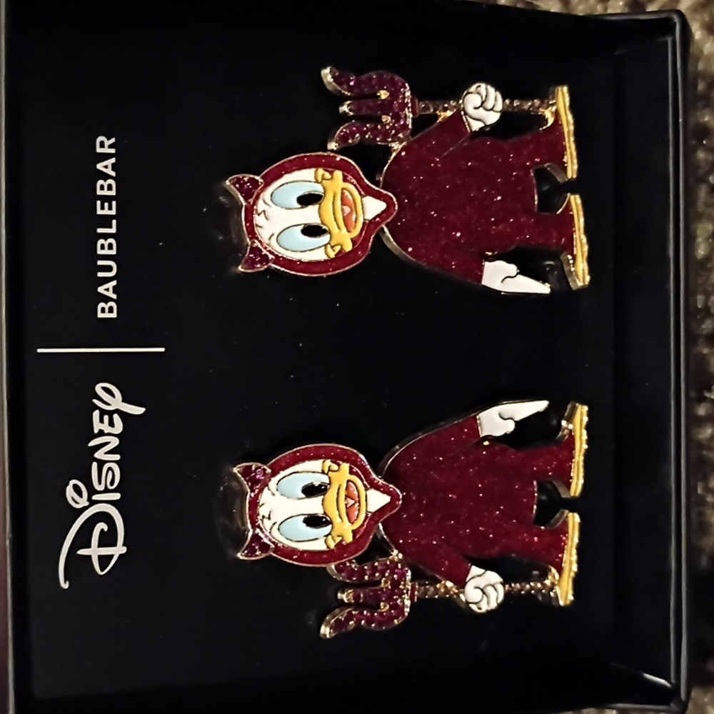 Disney BaubleBar Devil Donald Duck Earrings in Red and Gold Nwt Nib